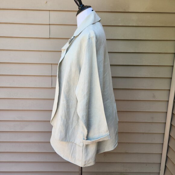 Blanque 100% Linen Button-Up Blouse Cream Asymmetric Draped Natural USA - Picture 9 of 14